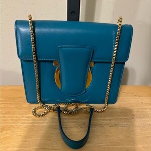 Salvatore Ferragamo Thalia Teal Leather Crossbody